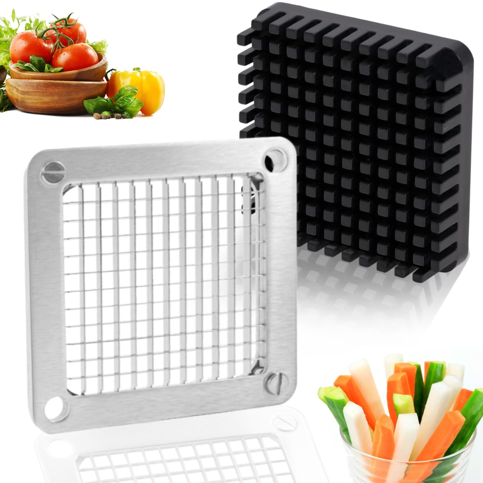 1/4" Replacement Dicer Chopper Blade with Pusher Block, Commercial French Fry Cutter Blade, Commercial Vegetable Chopper for Onion Dicer Tomato Dicer French Fries Cutter