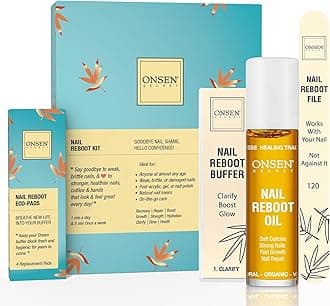 Onsen Secret Nail Care Kit - Includes Cuticle Oil 10ml, Japanese Nail Buffer and Shine Kit - Spa-Quality Manicure - Organic Ingredients - Long-Lasting Shine - Easy & Safe - 1pk