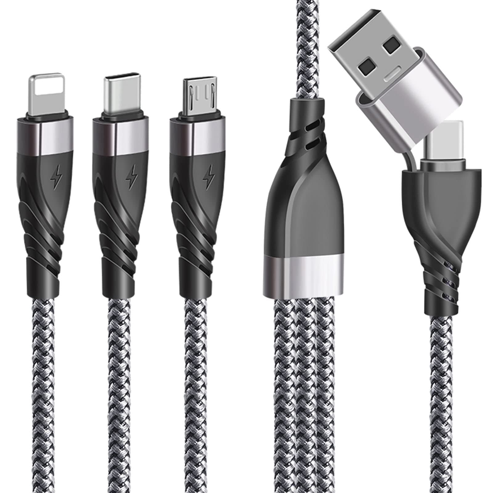 – Multi Charger Cable 5 in 1, [1.2M/3A] USB A/USB C Fast Charging Cord Nylon Braided with iP Micro USB Type C Connector, Multi Charging Cable for Phone Samsung Galaxy Huawei Xiaomi Android Tablet PS5