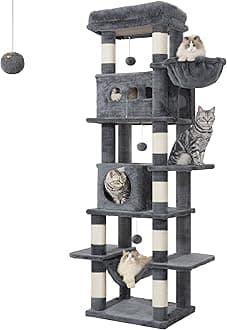 Cat Tree for Indoor Cats, 170 cm Large Tall Cat Tower, Multi-Level Cats House with Condo, 8 Scratching Posts, Hammock, 4 Pom Poms, Dark Grey MS17018SG