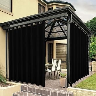BONZER Extra Wide Waterproof Outdoor Curtains for Patio Heavy Privacy Light Filtering Grommet Outside Curtains for Porch, Pergola, Gazebo, 1 Panel, 150W x 108L inch, Black
