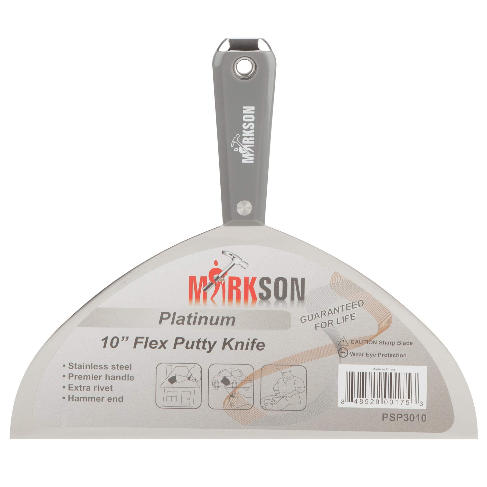 MARKSON Putty Knife 10", Scraper Tool Stainless Steel Blade, Paint Scraper with Nylon Handle Hammer End