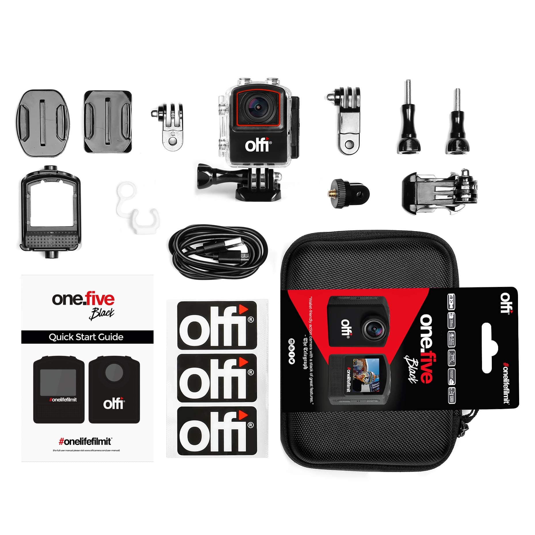 Olfi one.five Black 4K Action Camera (includes FREE 64GB SD Card and Carry Case = RRP £39.99)