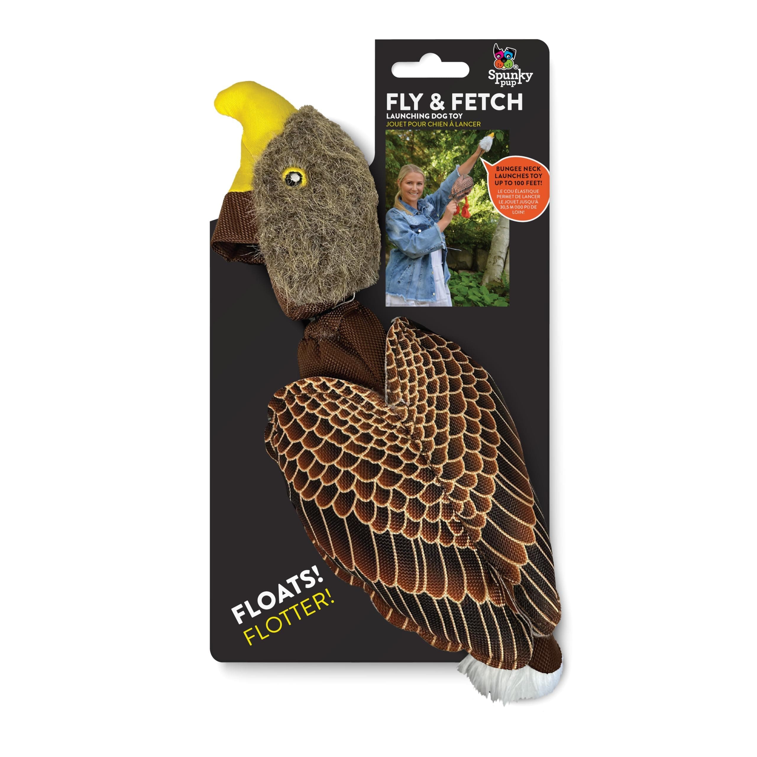 Fly & Fetch Plush Eagle Dog Toy | Interactive 100 ft Sling Shot Launcher with Built-In Bungee | Pull Back & Release | Durable Construction | Ballistic Fabric | Floats | For Medium Breeds