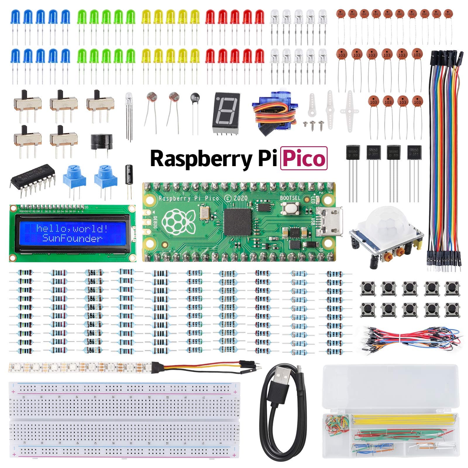 SunFounderRaspberry Pi Pico Basic Starter Kit with Detailed Online Tutorials, One-Stop Learning Electronics and Programming for Raspberry Pi Beginners and Software Engineers