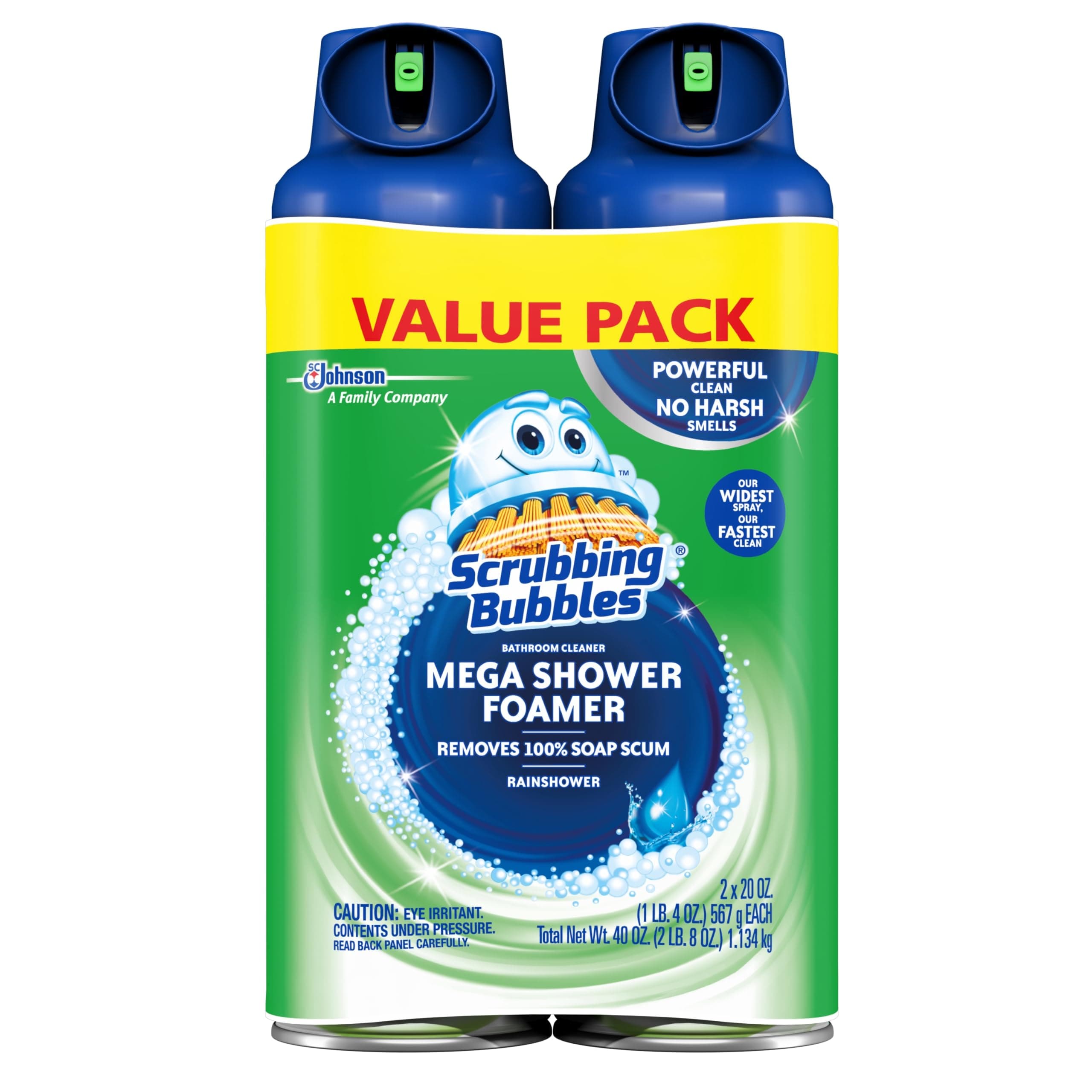 Mega Bathroom and Shower Foamer Aerosol, Rainshower Scent, 20oz (Pack of 2)