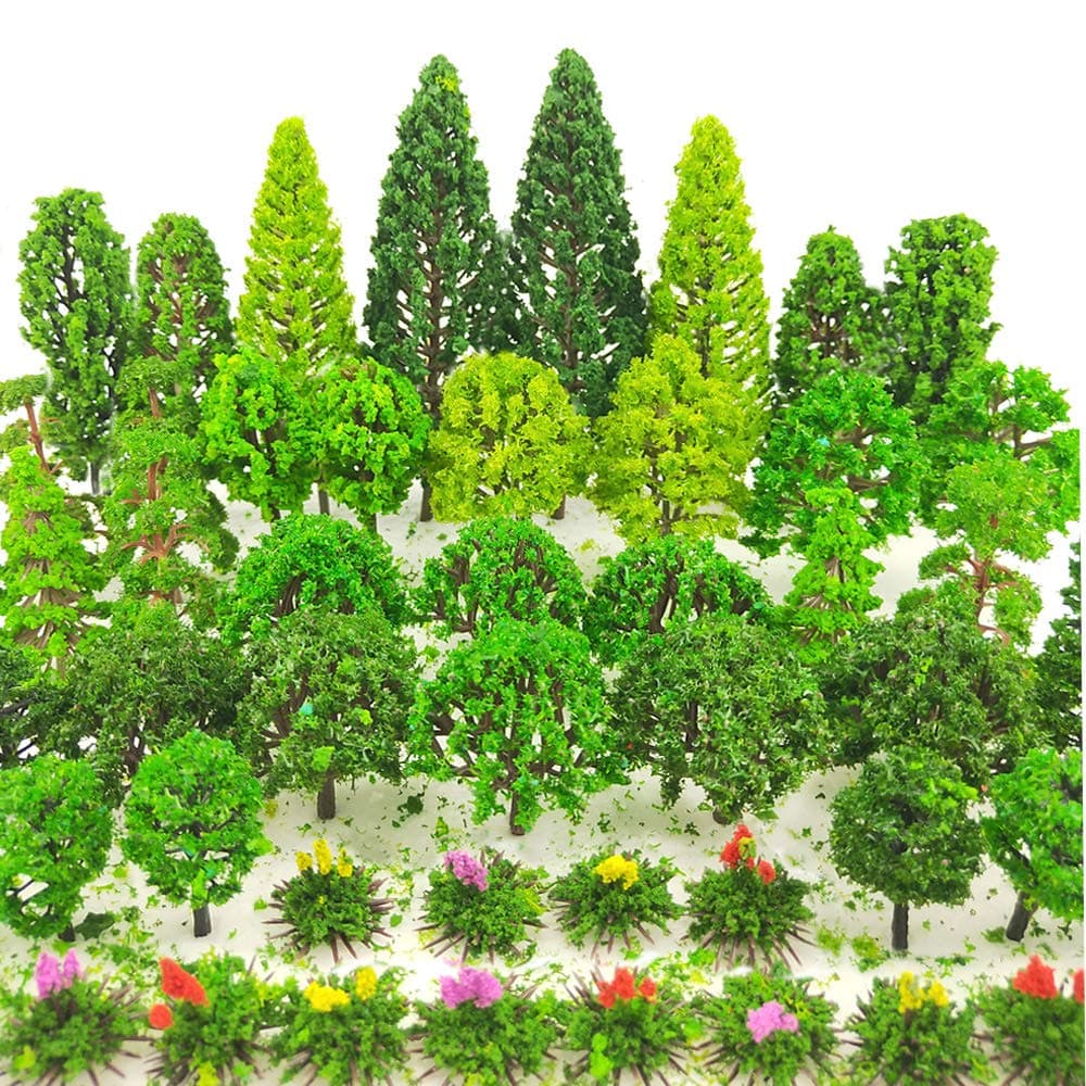 BLEBRDME 60 Pieces Model Trees 1.36-6 inch Mixed Model Tree Train Scenery Architecture Trees Fake Trees for DIY Crafts, Building Model, Scenery Landscape Natural Green