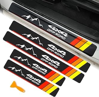 4x4 Offroad Door Sill Protector for Toyota Tacoma TRD 4Runner Tundra Rav4 Highlander, Carbon Fibre Tricolor 3color Door Sill Protector Stickers Decals (Red/Orange/Yellow)