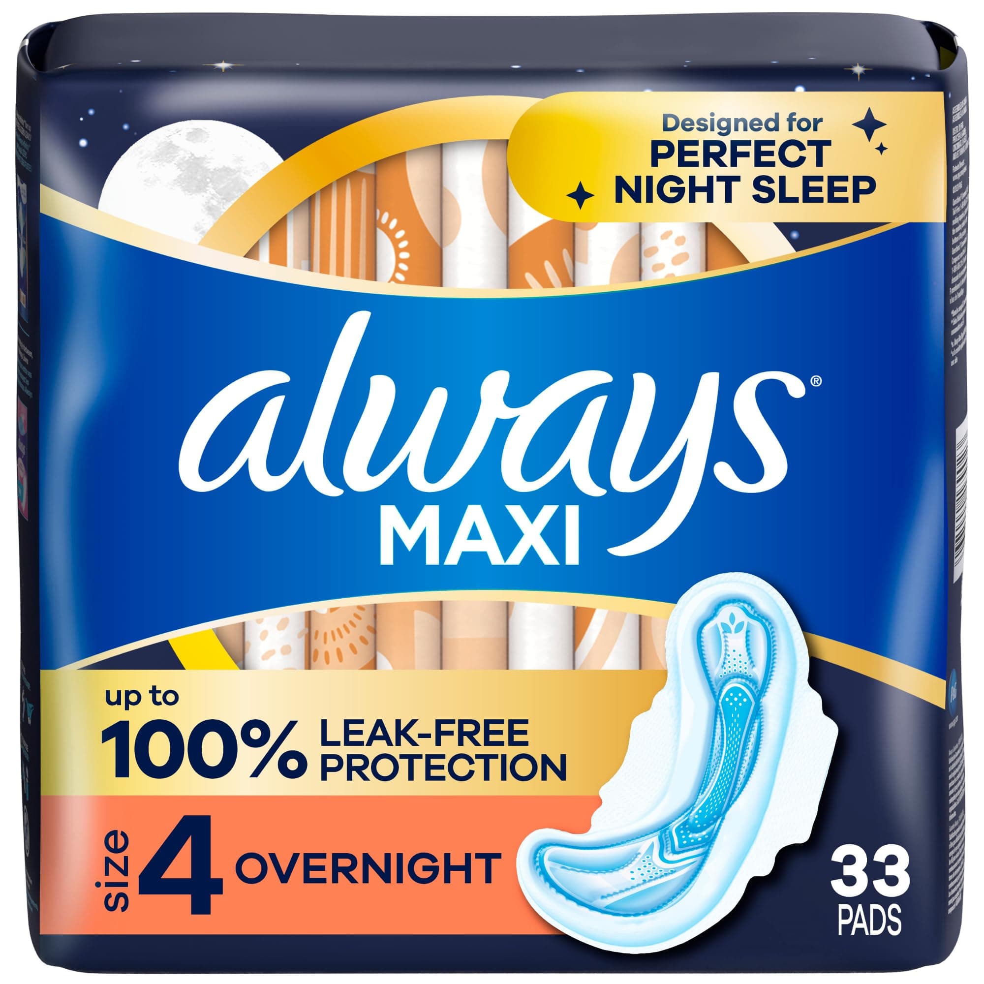 Maxi Pads Overnight W/Flexi-Wings Unscented, 33 Count