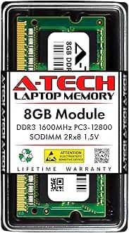 A-Tech 8GB DDR3 1600 MHz SODIMM PC3-12800 2Rx8 1.5V CL11 204 Pin Non-ECC Unbuffered Notebook Laptop RAM Memory Upgrade Module
