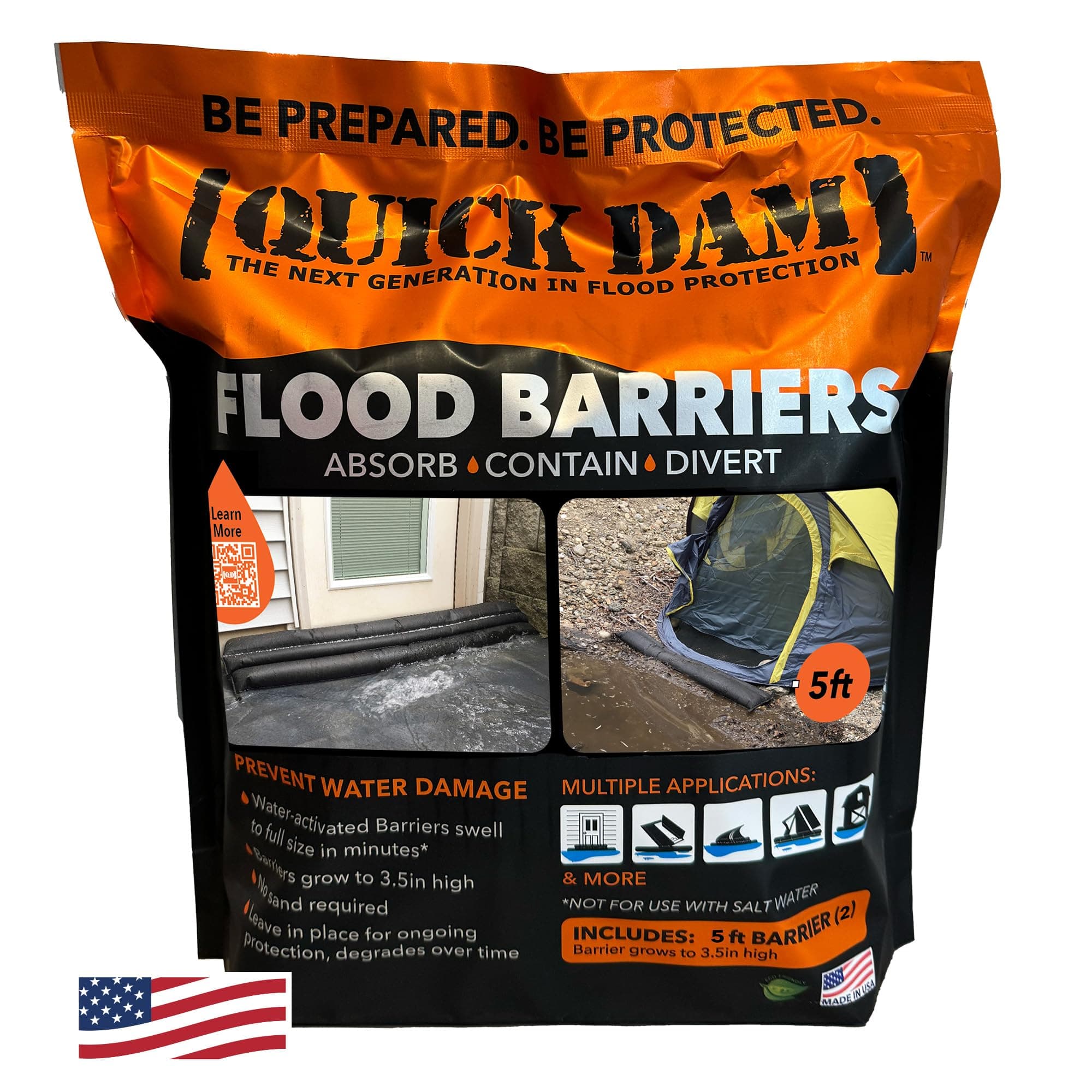 Quick Dam Water Activated Flood Barrier 5 Feet 2-Pack