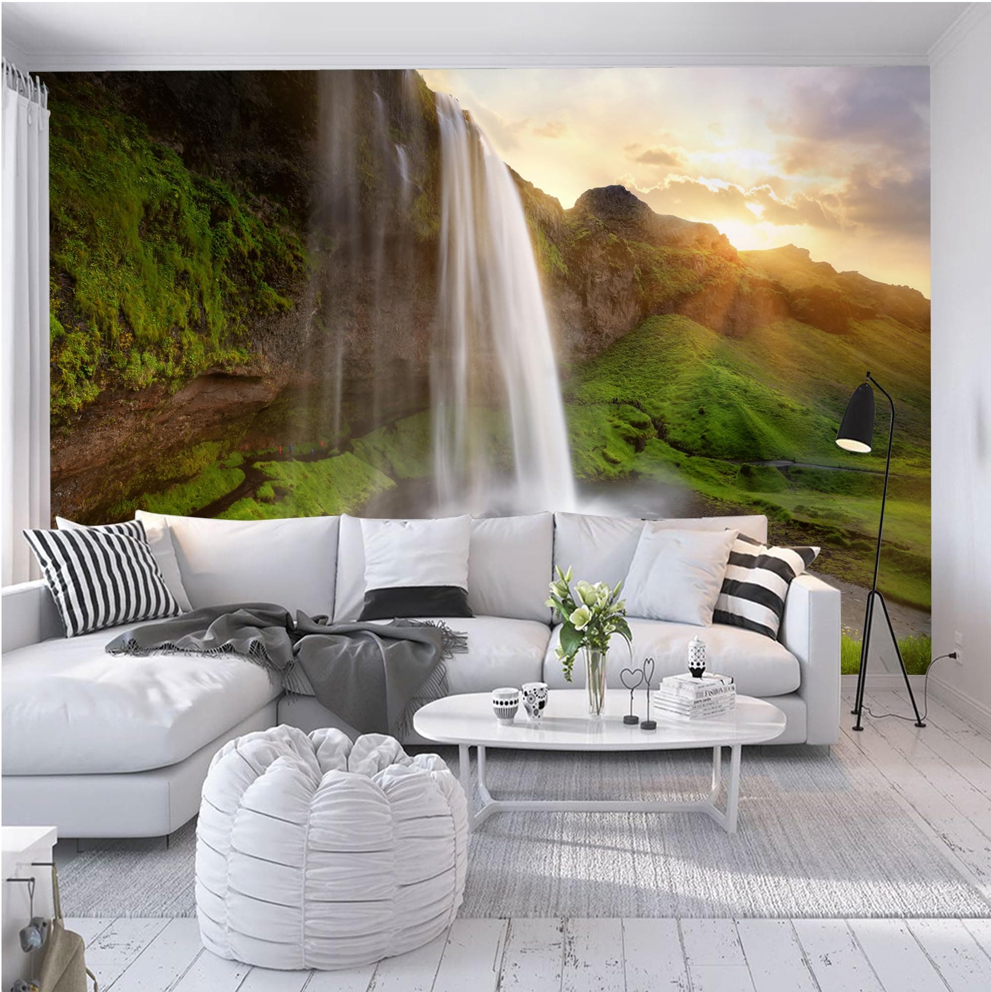 Custom Size Wall Murals,Removable Peel and Stick Self-Adhesive Wall Murals Large Photo Wallpaper,3D Waterfall Lake Forest Natural Scenery for Living Room Bedroom