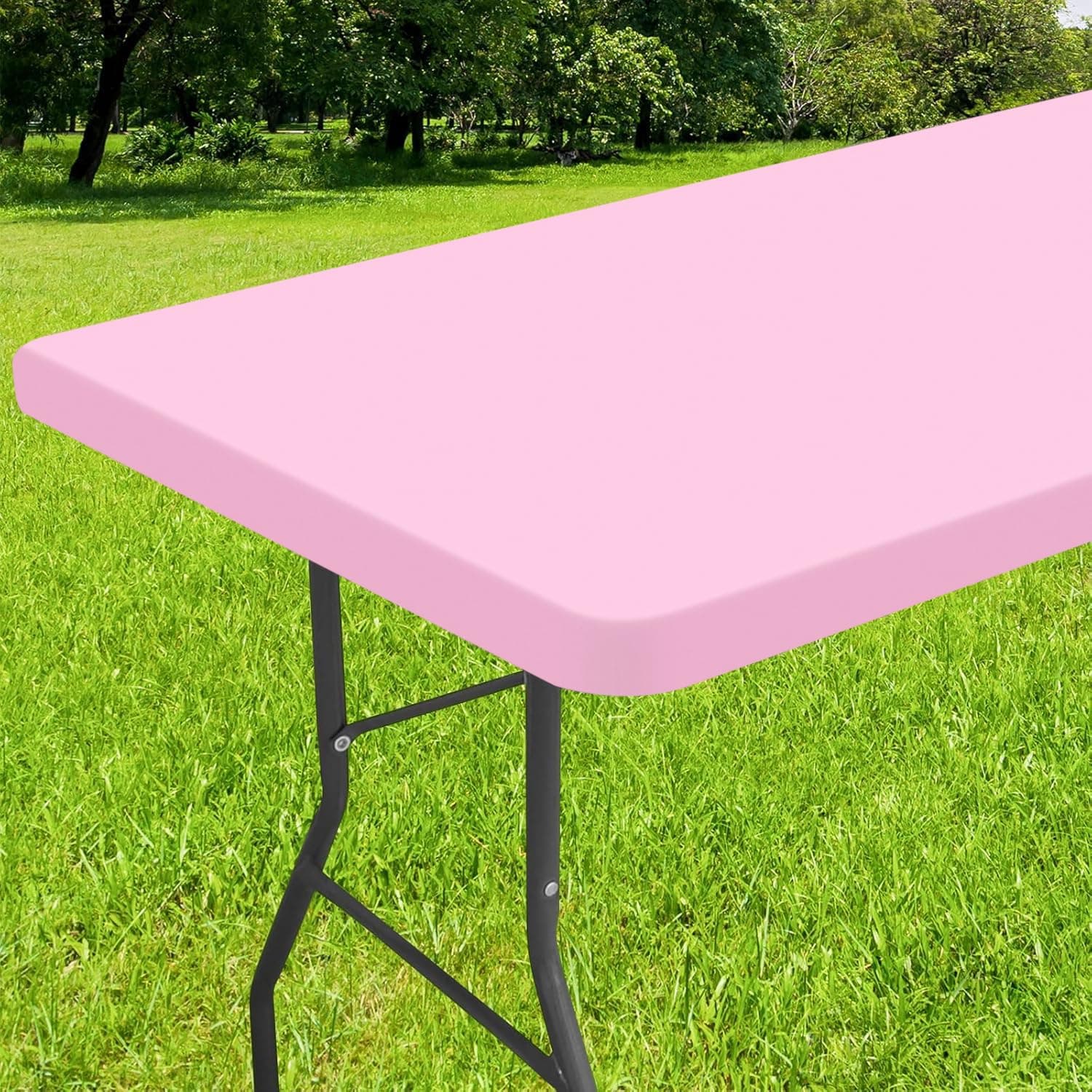 Smiry Rectangle Tablecloth, Elastic Fitted Flannel Backed Vinyl Tablecloths for 4ft Folding Tables, Waterproof Wipeable Table Covers for Valentine's Day, Outdoor, Picnic and Camping (Pink, 30"x48")