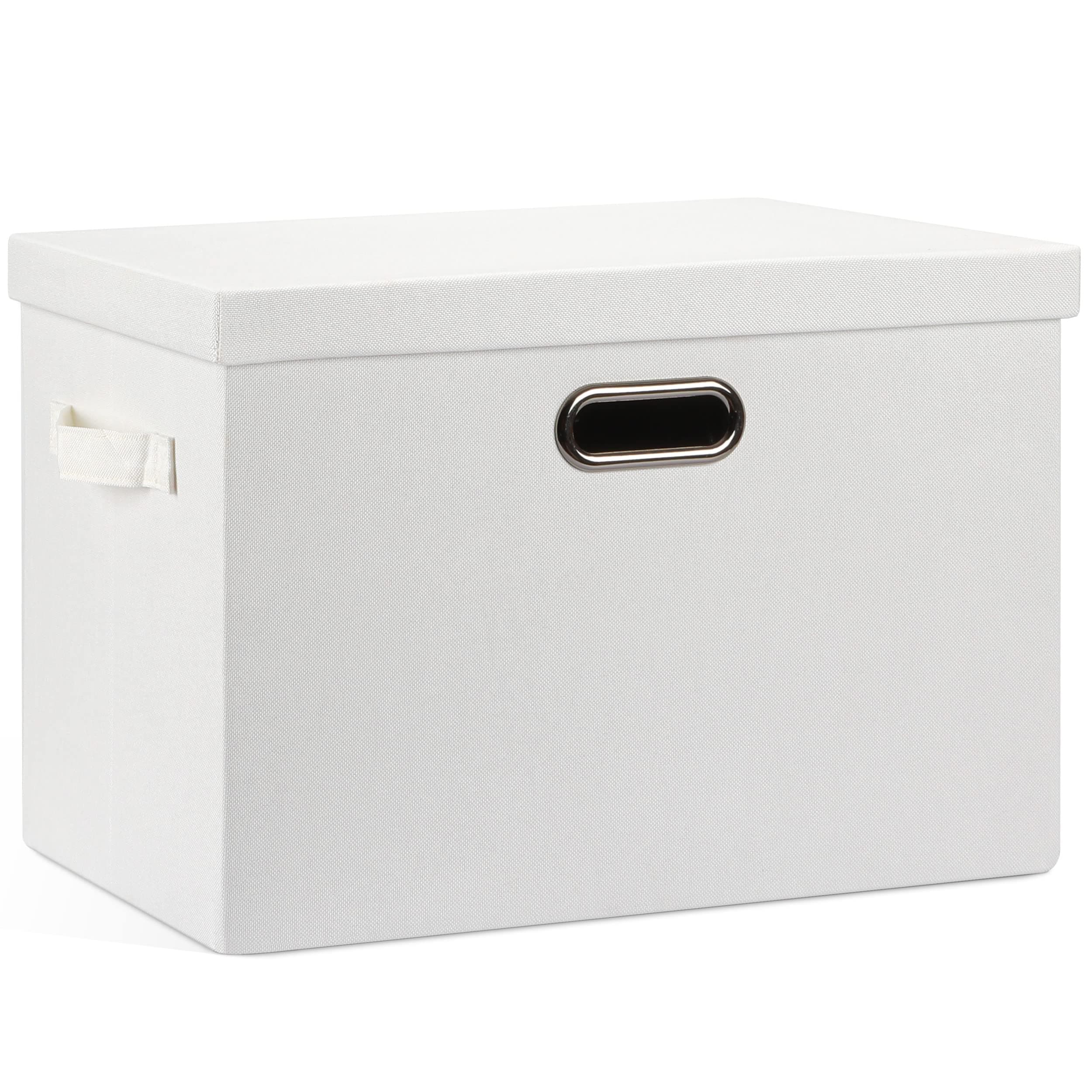 Collapsible Stackable Large Storage Bins with Lids, 1 Pack White Foldable Linen Closet Fabric Storage Boxes with Lids, 4 Handles Toy Box Storage Cubes Baskets Container Organizers and Storage for Bedroom Office (17 x 12 x 11)