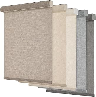 Persilux Light Filtering Roller Shades for Windows,Cordless,Linen Fabric,Roller Blinds,Thermal Insulated Fabric UV Protection,for Home,Office,Bedroom,Door,Light Filtering-Light Brown,50" W X 64" H