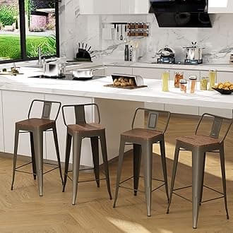 Andeworld Metal Bar Stools Set of 4 Kitchen Counter Stools Bristro Barstools Industrial Bar Stools (30 Inch, Rusty with Wooden Seats)