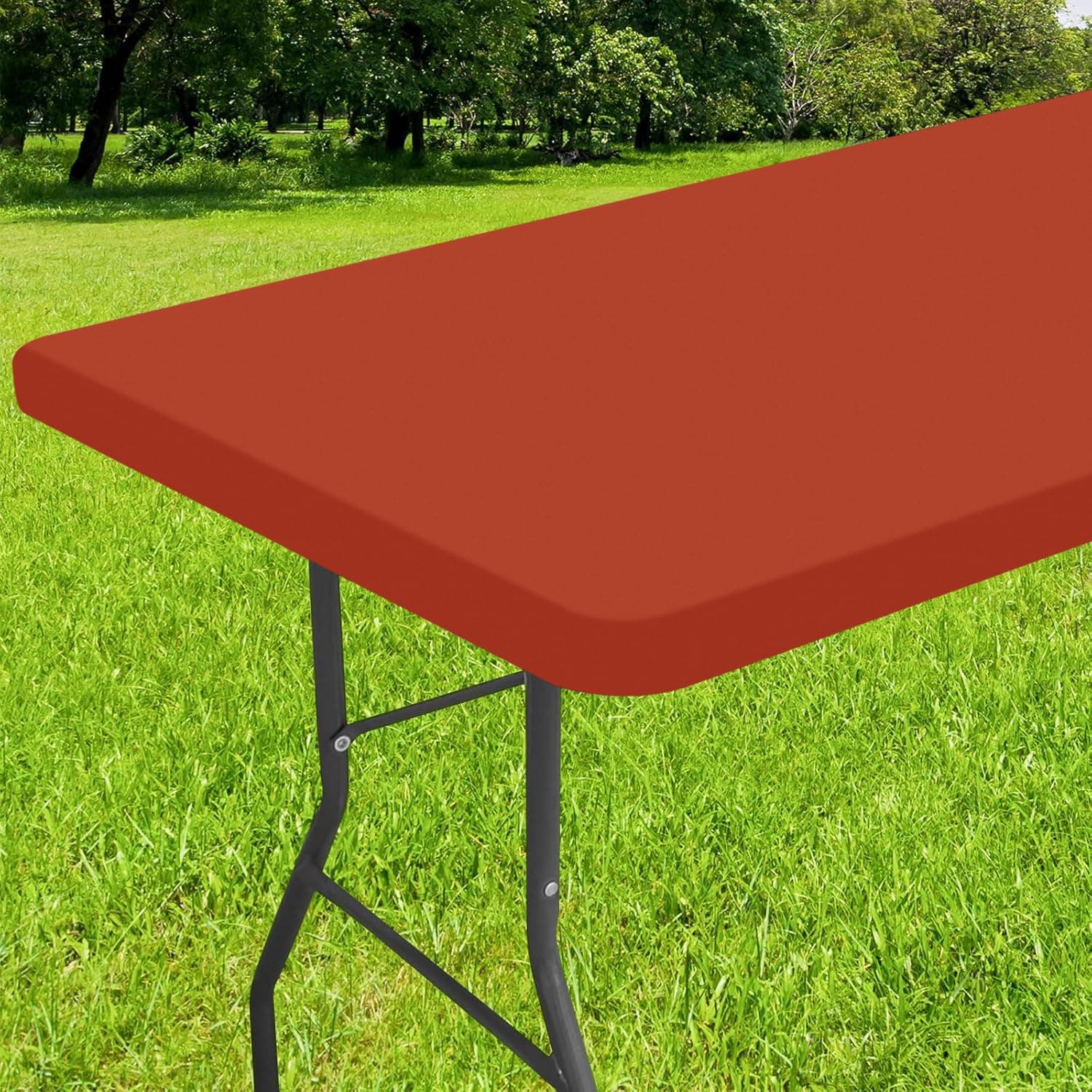 Smiry Rectangle Tablecloth, Elastic Fitted Flannel Backed Vinyl Tablecloths for 6ft Folding Tables, Waterproof Wipeable Table Covers for Indoor, Outdoor, Picnic and Camping (Rust, 30"x72")