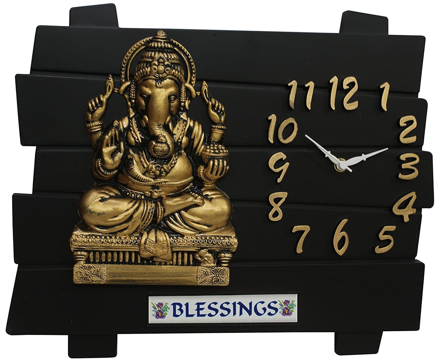 OM Collection Plastic Lord Ganesh Religious Wall Clock (Black, 35 x 30 cm)