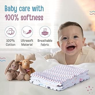 Luv Lap Premium Baby Washcloth for New Born, 100% Muslin Cotton Cloth, Washable, Reusable, Absorbent, Extra Soft Face Towels/Washcloth for Babies, 6 Pcs, Dots, Hearts Print