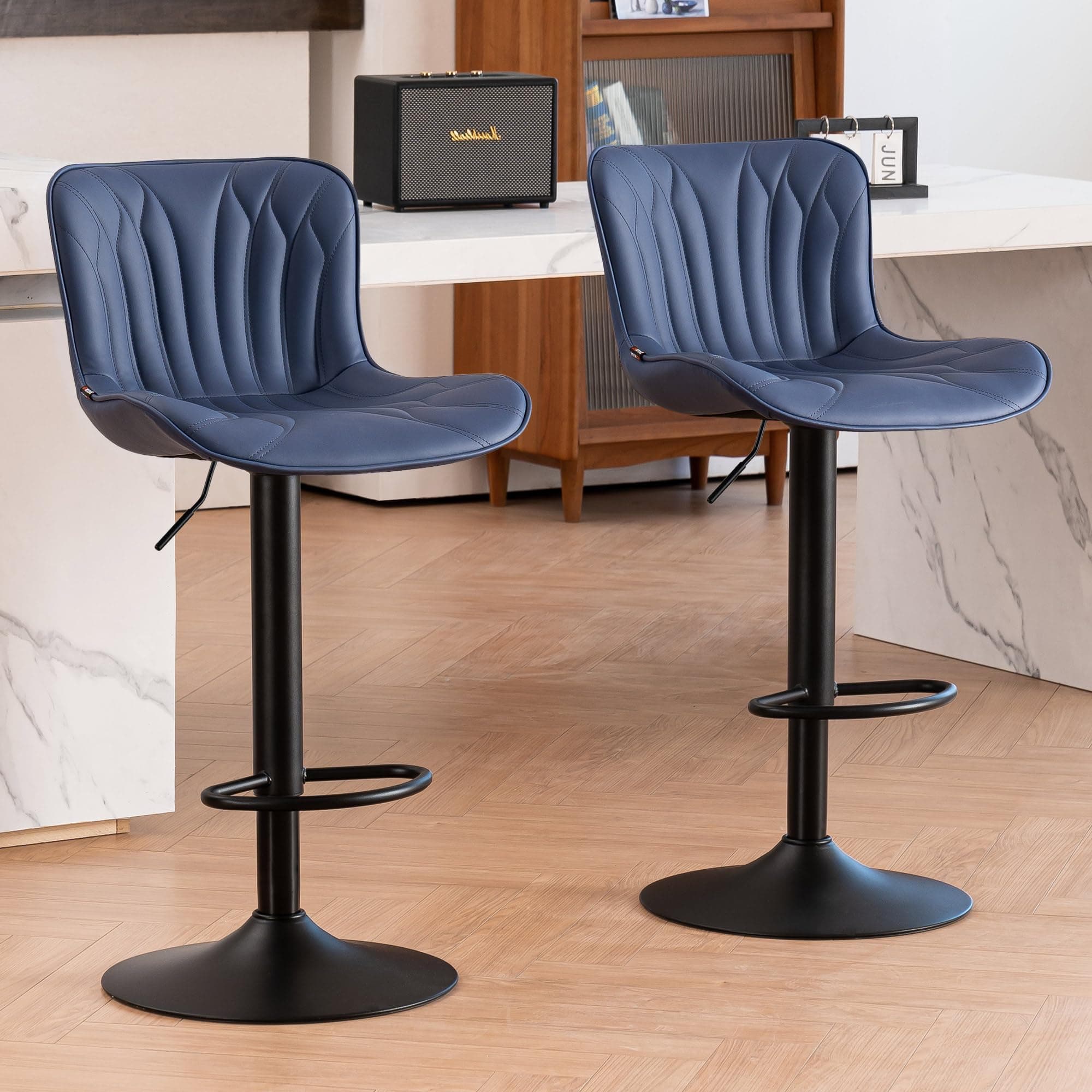 Kidol & Shellder Bar Stools Set of 2 Modern Barstools Adjustable Swivel Faux Leather Counter Stools Wing Back Breakfast Bar Chairs, Purple, 3-5 Mins to Assemble