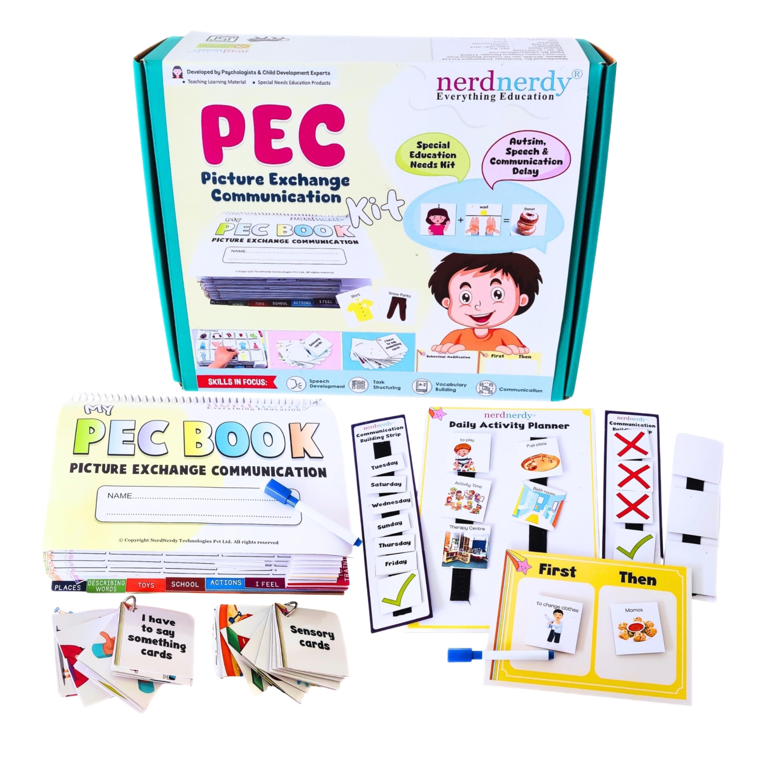 NerdNerdy PEC Kit - Picture Exchange Communication Kit Level 1/Speech Delays/Autism Toys/Visual Schedule Weekly Planner/Sensory Toys/Speech Therapy/Flash Cards/ABA Therapy/Occupational Therapy