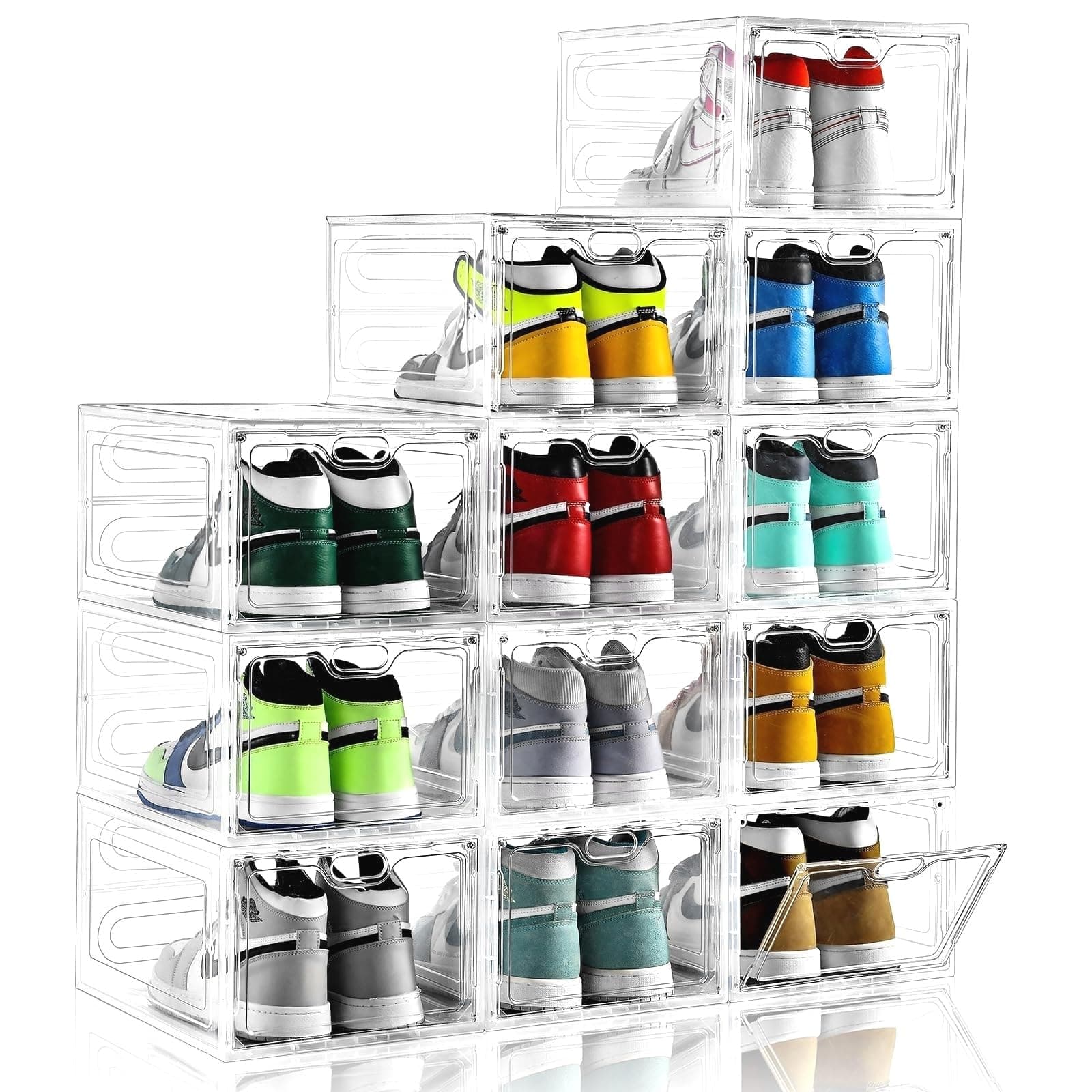 INSTY 12 Pack Large Shoe Storage Box, Clear Shoe Storage Organizer with Magnetic Door, Stackable,Shoe Containers For Display Sneakers, Easy Assembly, Fit up to US Size 12, Clear