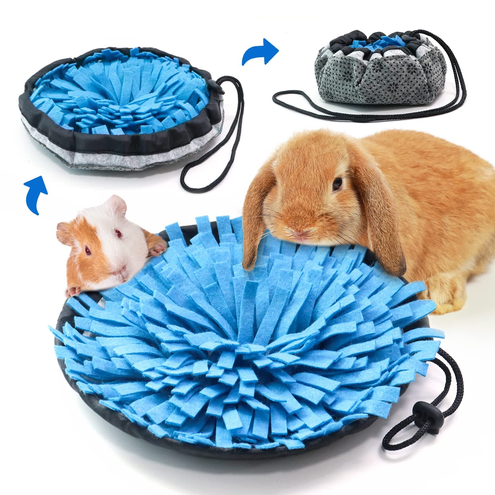 Rabbit Foraging Mat, Interactive Feed Game for Boredom, Small Pet Puzzle Toy, 9.44" x 9.44" Polar Fleece Snuffle Pad Bed Nosework Feeding Mat for Bunny Hamster Guinea Pigs Ferrets hillas