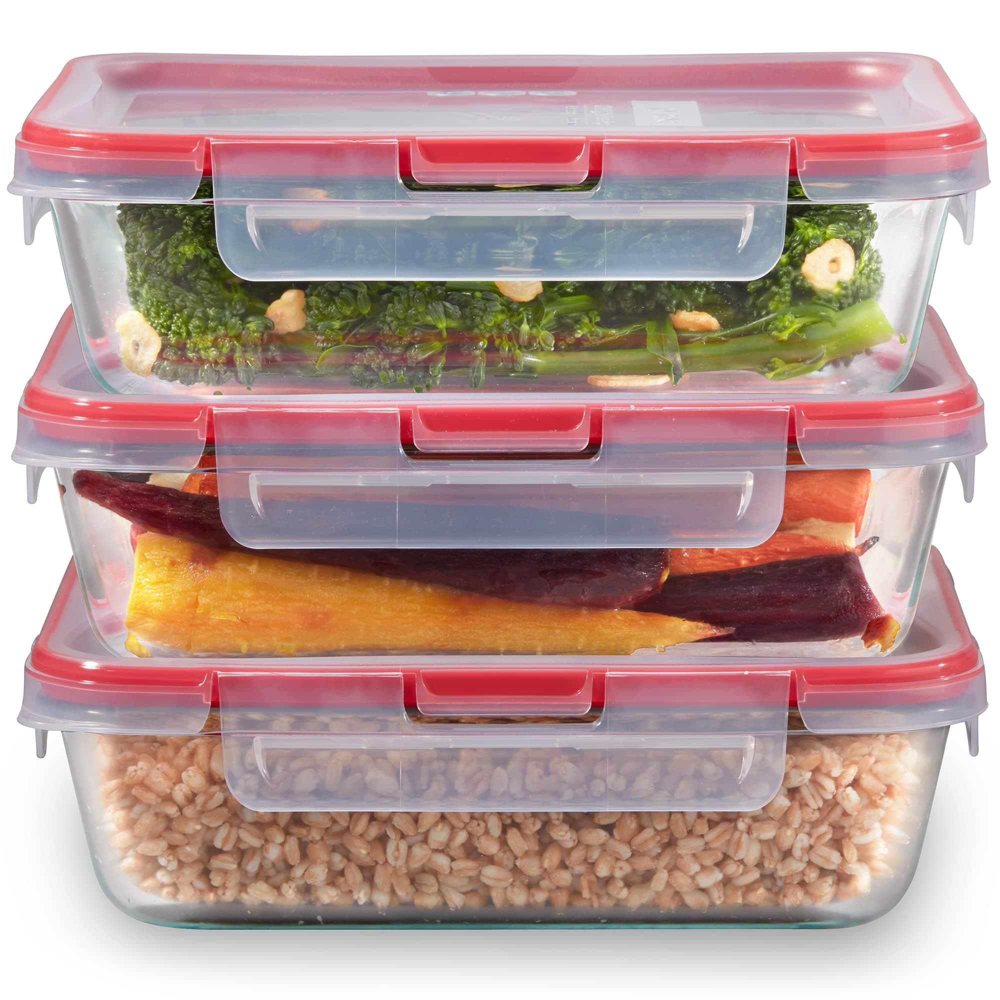Pyrex Freshlock (3-Pack, 6 Cup) Glass Food Storage Containers Set, Airtight & Leakproof Locking Lids BPA-Free, Meal Prep Containers Set, Freezer Dishwasher Microwave Safe