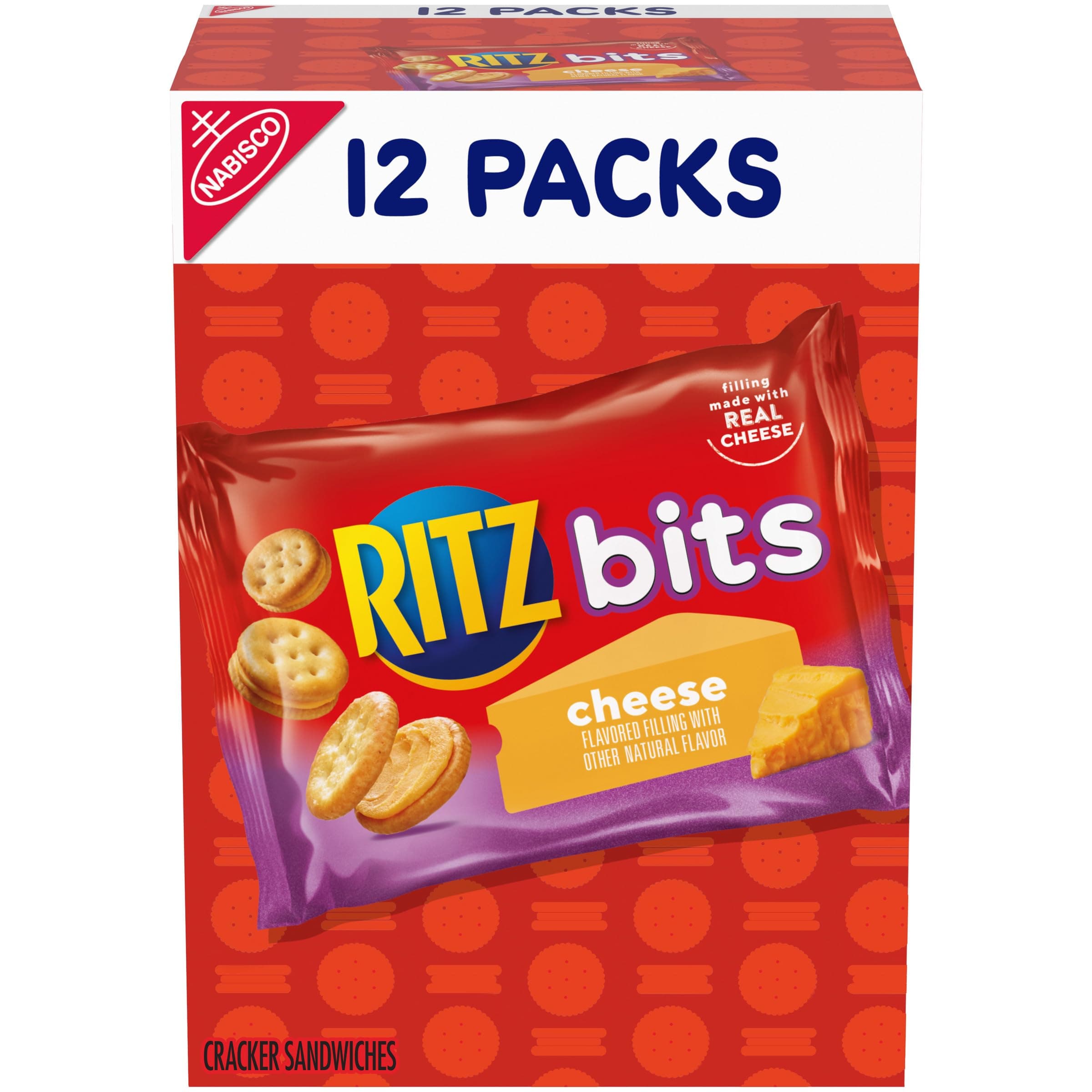 Bits Cheese Sandwich Crackers, Lunch Snacks, 12 Snack Packs