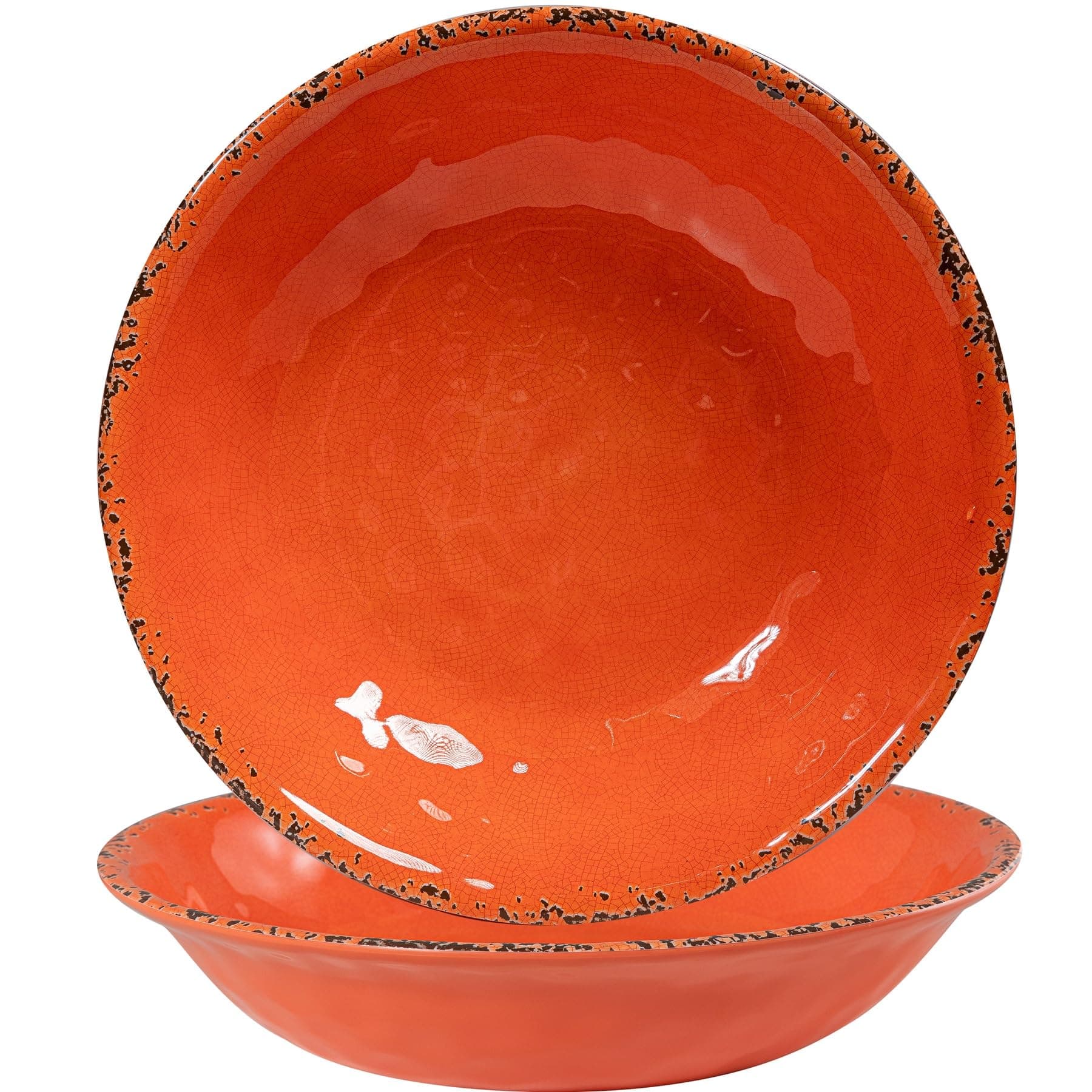 Rustic Melamine 130 OZ Serving Bowls,13.75” Durable Extra Large Melamine Pasta,Salad Serving Bowls, Set of 2, Large Fruit Bowls for Entertaining, Dishwasher Safe, Orange