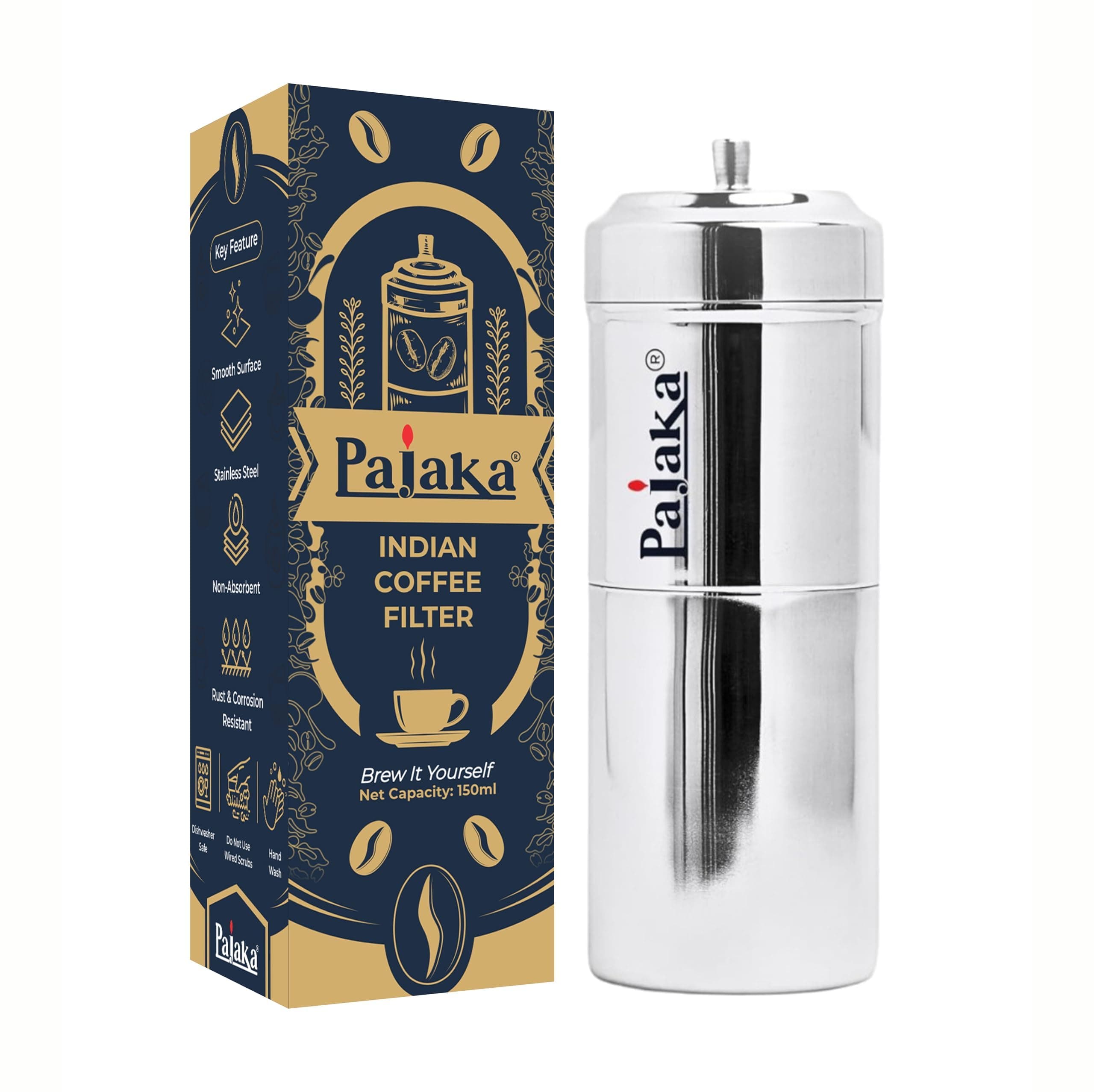 PAJAKA South Indian Filter Coffee Maker 4-6 Cup Mug Madras Kaapi Kappi Drip Decoction Maker Brewer Dripper Stainless Steel Medium Size for Home & Kitchen (250 ML)