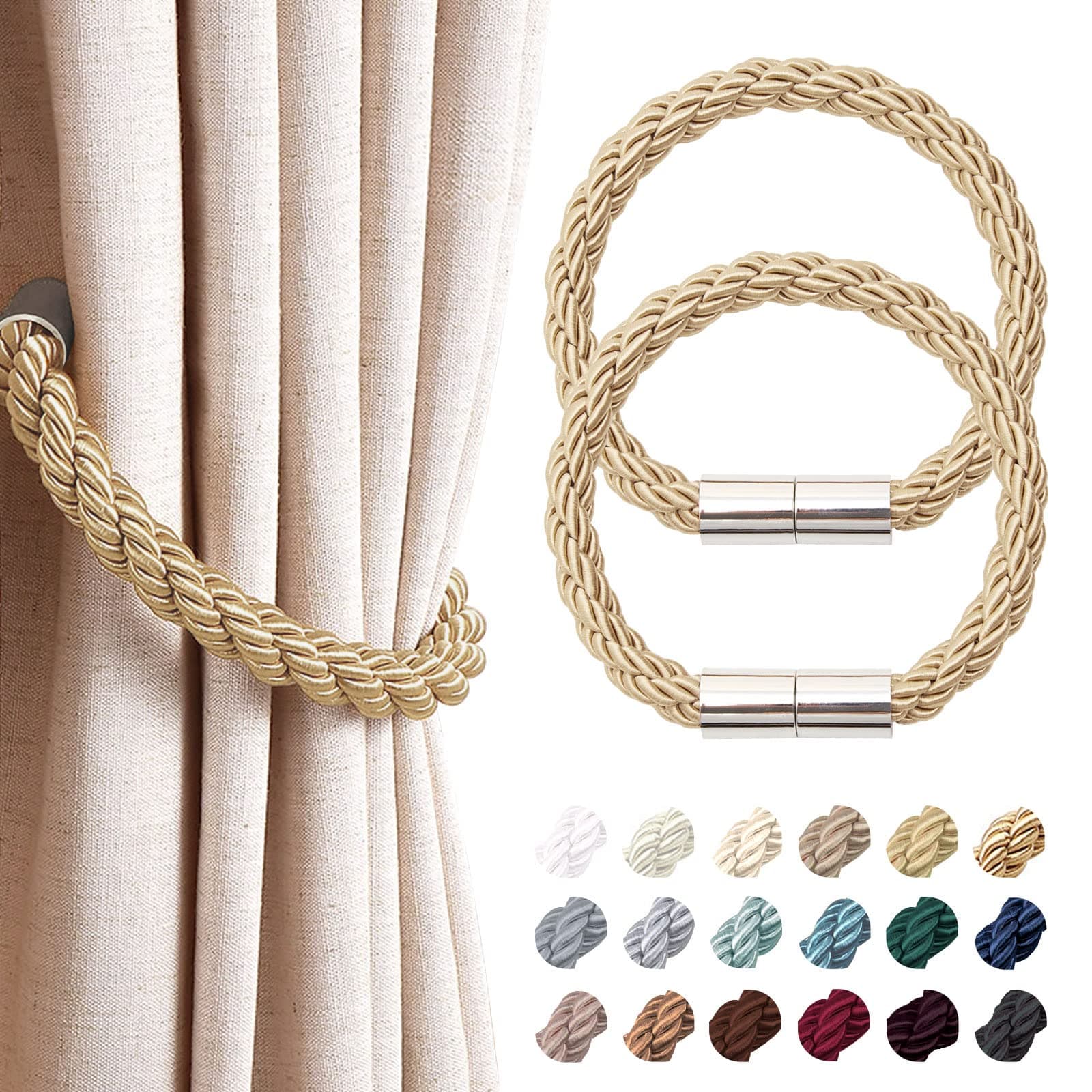 NICEEC 2 Pack Strong Magnetic Curtain Tiebacks Modern Simple Style Drape Tie Backs Convenient Decorative Weave Rope Curtain Holdbacks for Thin or Thick Home & Office Window Draperies (Bronze)