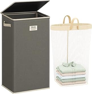SOLEDI Laundry Basket with Lid 100L Washing Basket for Laundry, Collapsible Laundry Baskets, Sturdy Clothes Hamper with Removable Laundry Bag, Beautiful and stylish Large Laundry Bin (Cement Grey)