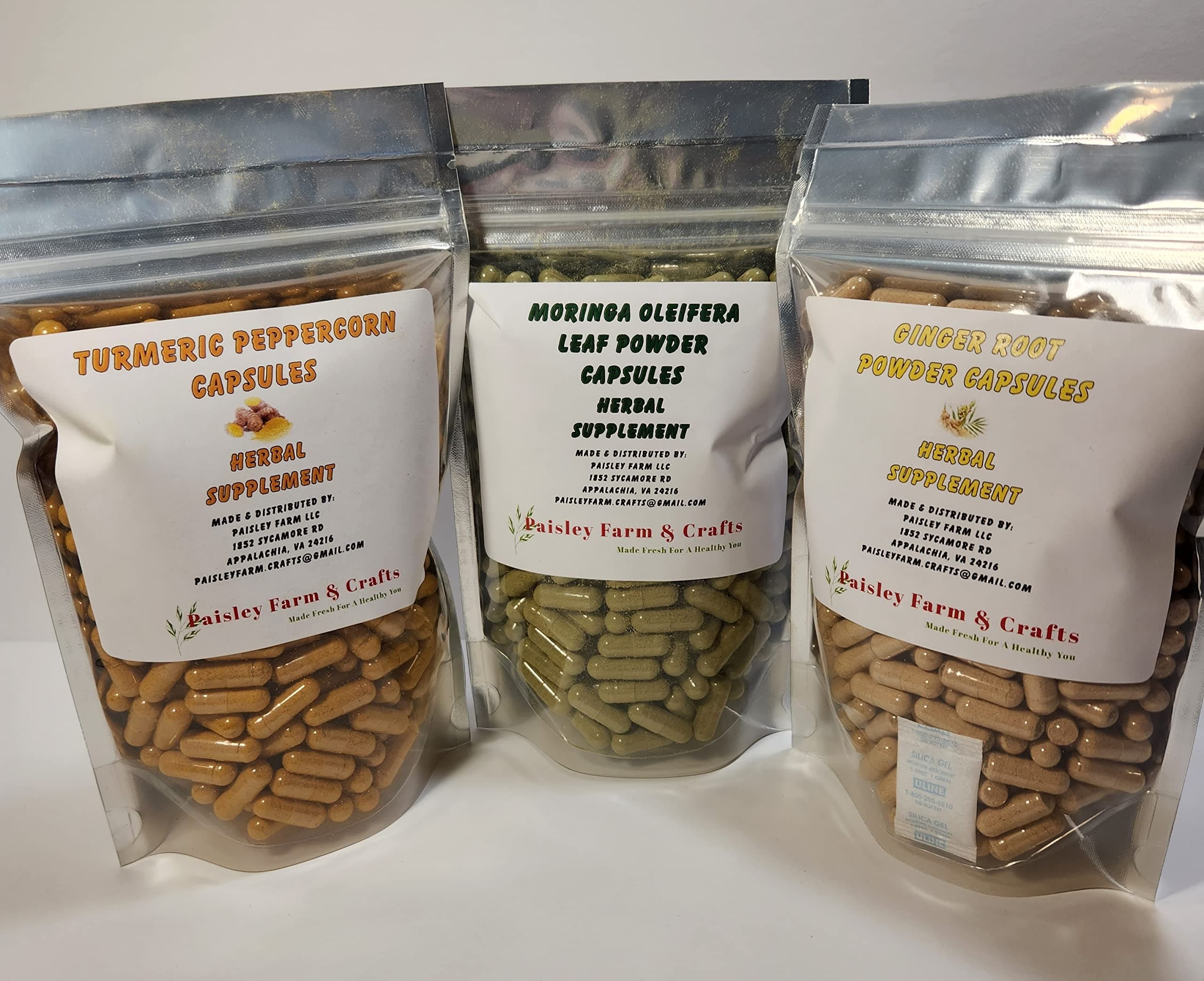 Turmeric Peppercorn, Ginger Root and Moringa Leaf Capsule Triple Value Pk 300 ea! Herbal Supplement