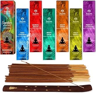 Simply Vedic Signature Incense Sticks Variety Pack of 6 (120 Sticks) Sandalwood, Nag Champa, Oudh, Palo Santo, Sage, Lavender| Natural Agarbatti for Meditation Aromatherapy Cleansing Prayer Yoga Pooja