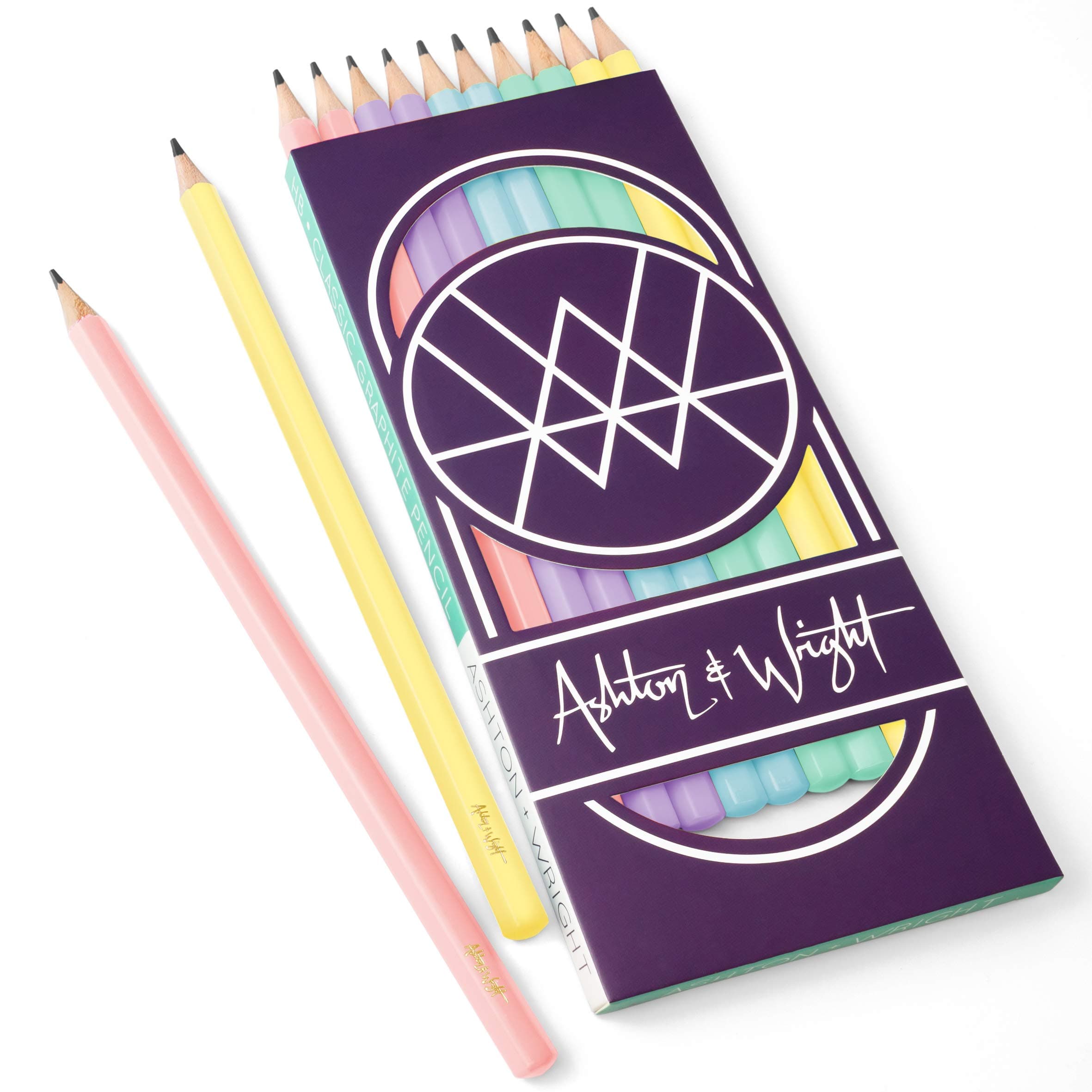 Ashton and Wright - Classic HB Graphite Pencils - Pastel Coloured Barrels - Pack of 10