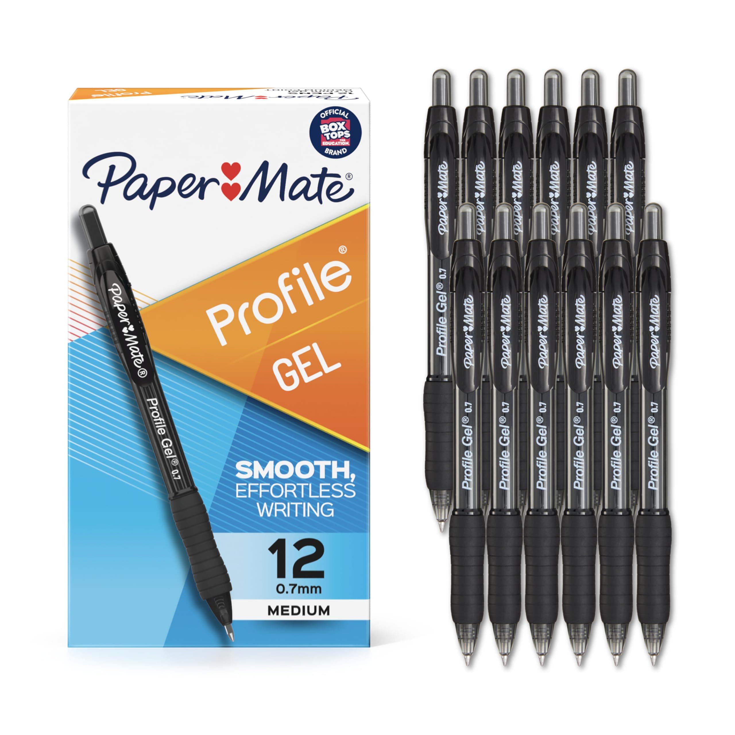 Paper Mate Profile Gel Pens, Retractable, Medium Point (0.7mm), Black Ink, 12 Count - Office Supplies, Writing, Note-Taking