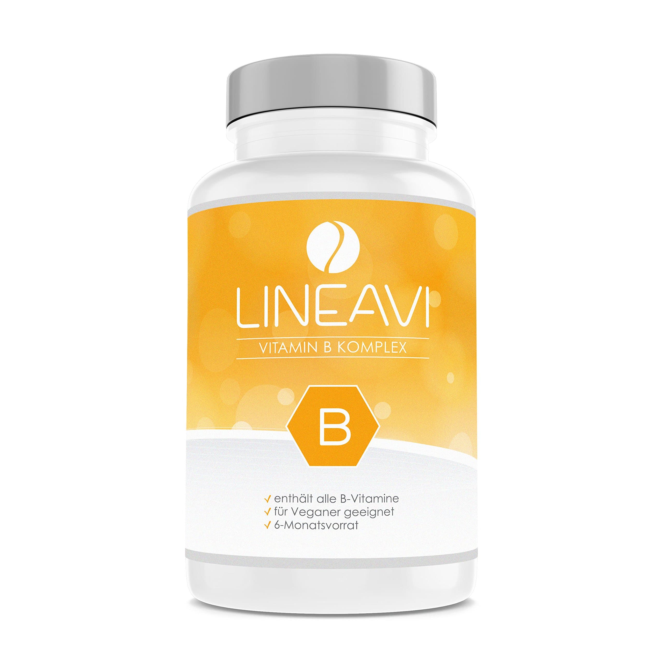 LINEAVI Vitamin B Complex, All B Vitamins in high doses in one Tablet, Vitamins B1, B2, B3, B5, B6, B7, B9, B12, Made in Germany, Gluten-Free, 180 Vegan Capsules (6-Month Supply)