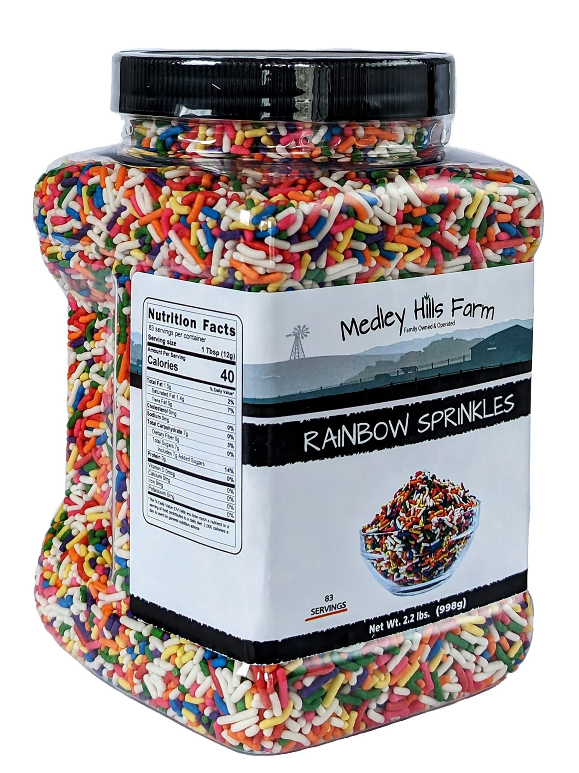 Rainbow sprinkles by Medley Hills farm in Reusable Container 2.2 Lbs. - Great bulk rainbow sprinkles for cake decorating,cookie decorating - brownies and ice cream toppings