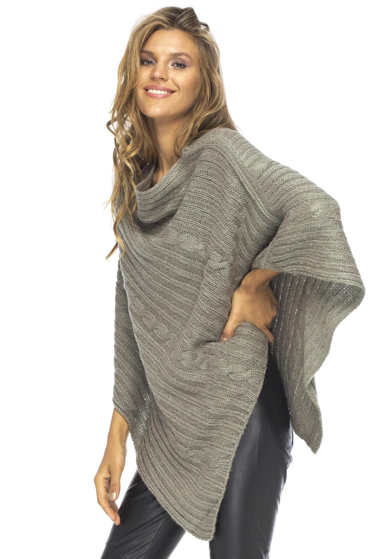 Back From BaliWomens Cable Knit Poncho Sweater Cape Boho Soft Casual