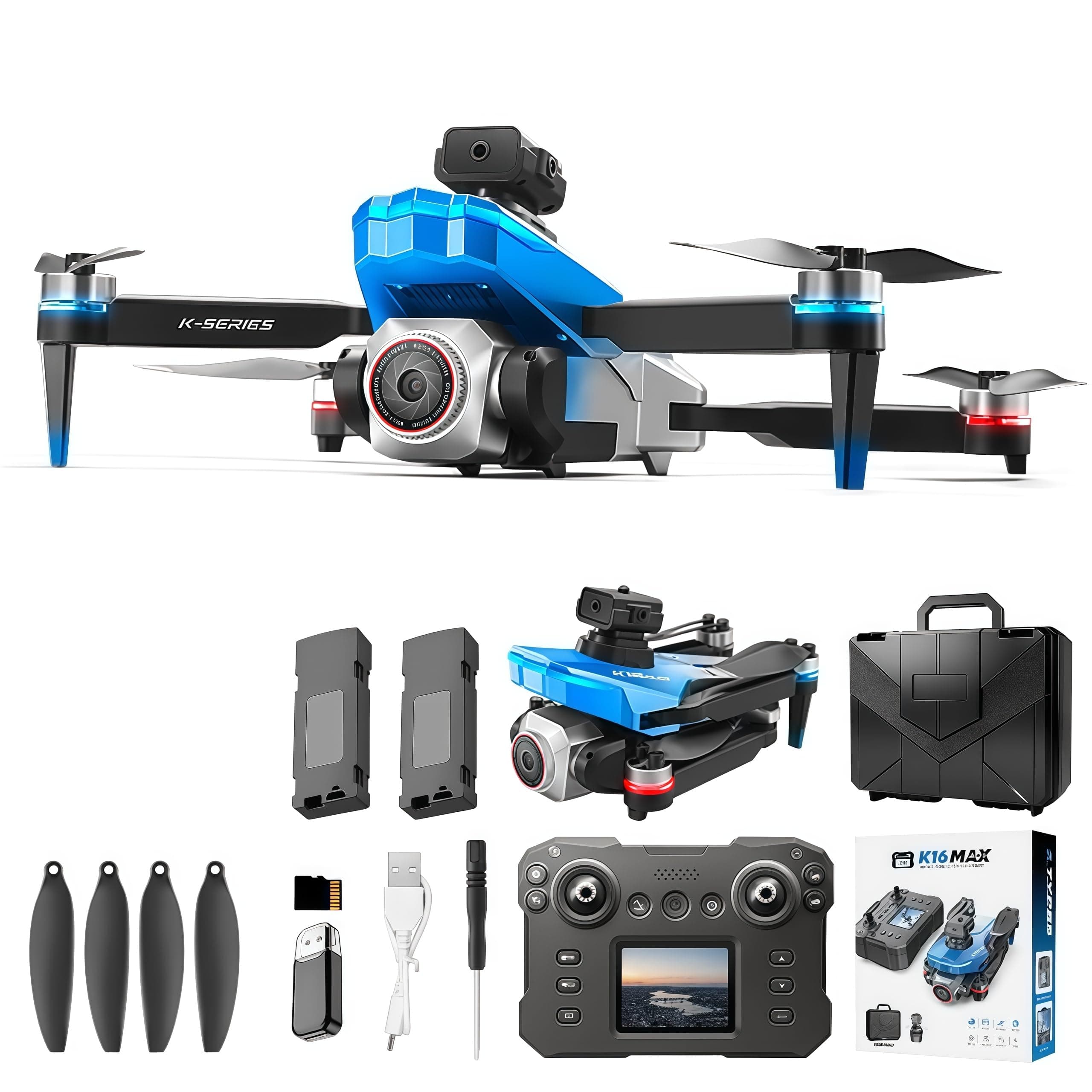 RC Drone with Screen Display Remote Control, 1080P Dual Camera, Speed Adjustment, Altitude Hold, One-Key Takeoff, 3D Flips, 2 Batteries, Hovering, Brushless Motor, APP Control, Plane Copter, LED Lights, Adult Beginners FPV Quadcopter Airplane Helicopter