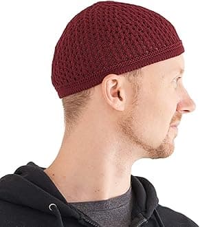 CHARMKnitted Cotton Skull Hat Kufi Islam Prayer Hat Crochet Mesh Skull Hat Beanie Men's Headgear for Any Season