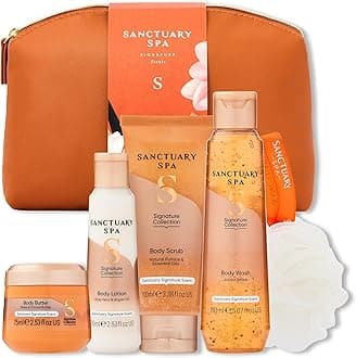 Spa Signature Treats Gift Set for Women – Vegan Body Wash, Body Scrub, Body Lotion, Body Butter, Body Puff & Travel Bag – Hydrating Luxury Pamper & Self‑Care Birthday Gift