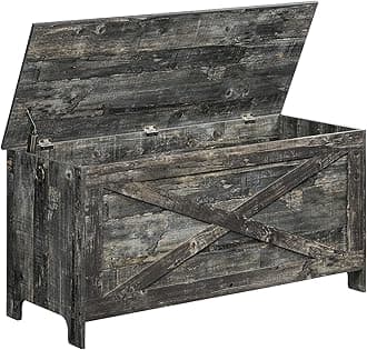 MAHANCRIS 39.4" Toy Chest, Sturdy Entryway Storage Chest with Safety Hinges, Retro Toy Box, Wooden Look Accent Furniture for Living Room, Bedroom, Vintage Gray SCRP48101