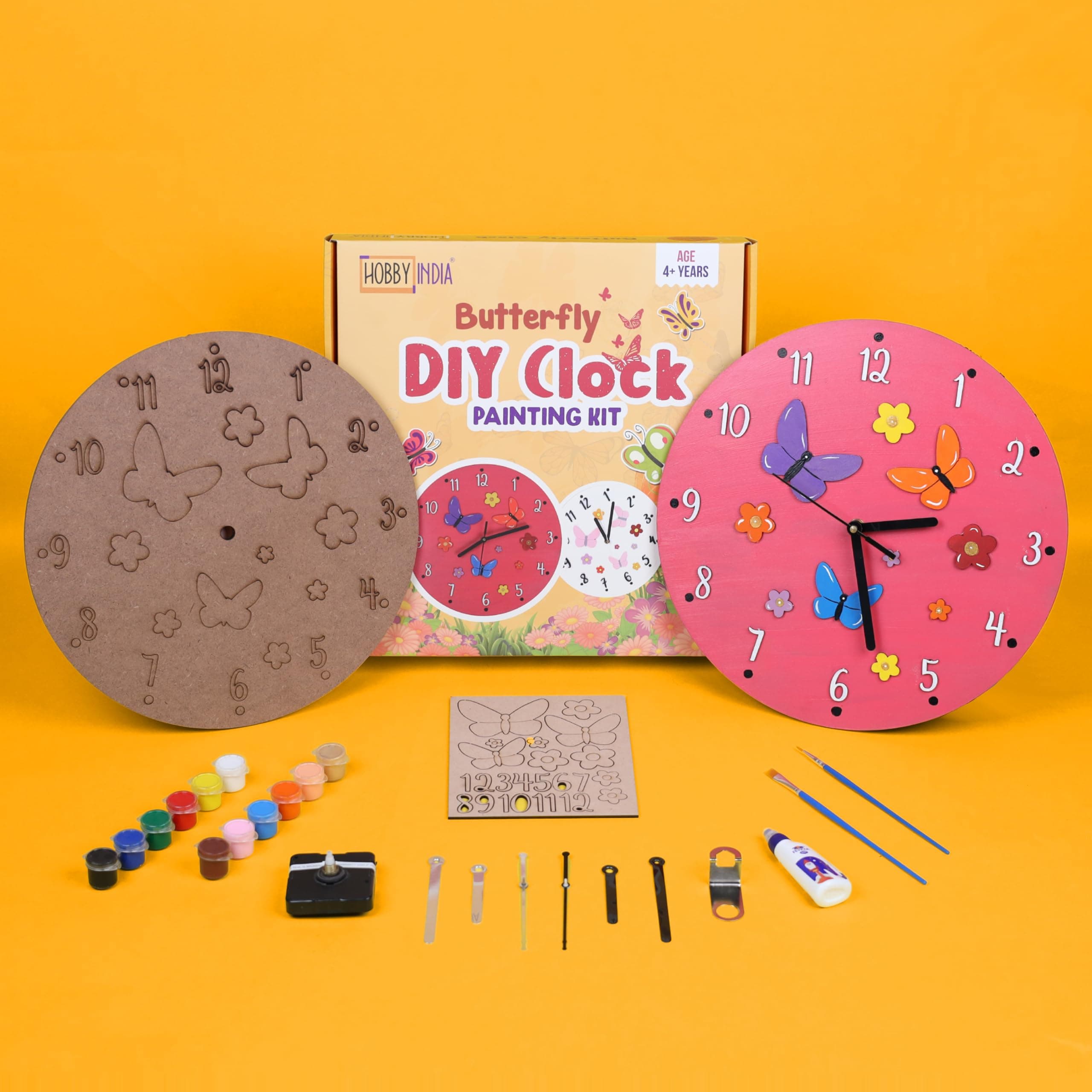 HOBBY INDIA DIY Wall Clock Kit | Large Modern Mirror Art Clock for Kids & Adults, Silent Battery Operated, Stylish Home Decor for Bedroom & Office, Creative Craft Project with Numbers & Stickers