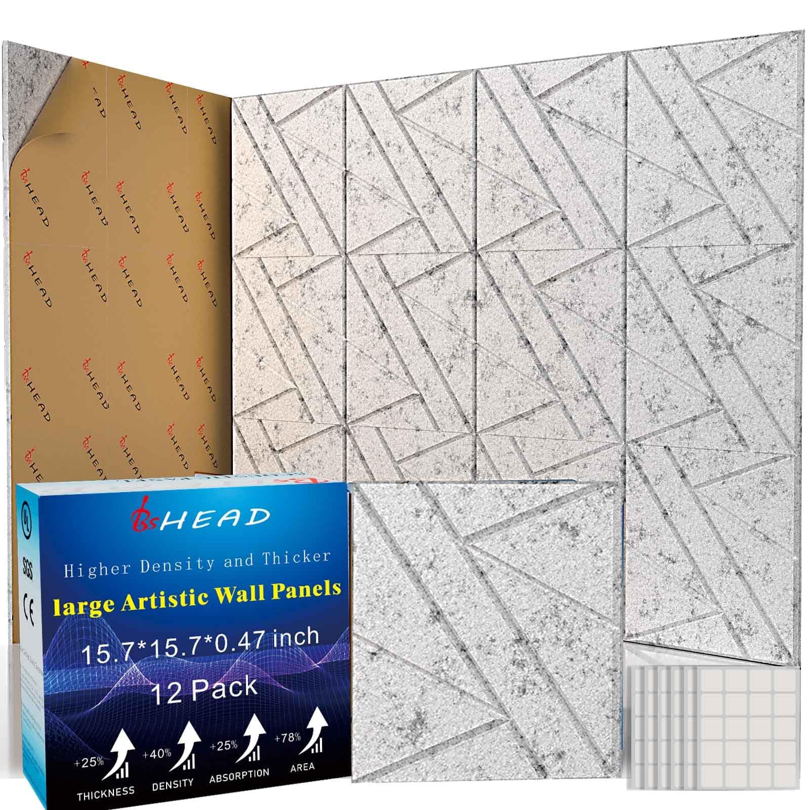 12 Pack Large Self-Adhesive Soundproof Wall Panels, 15.7 x 15.7 x 0.47in Sound Proof Foam Panels for Walls, 1.2lb/ft³ High Density,Large Size Acoustic Panels, Sound Dampening Panels Gray