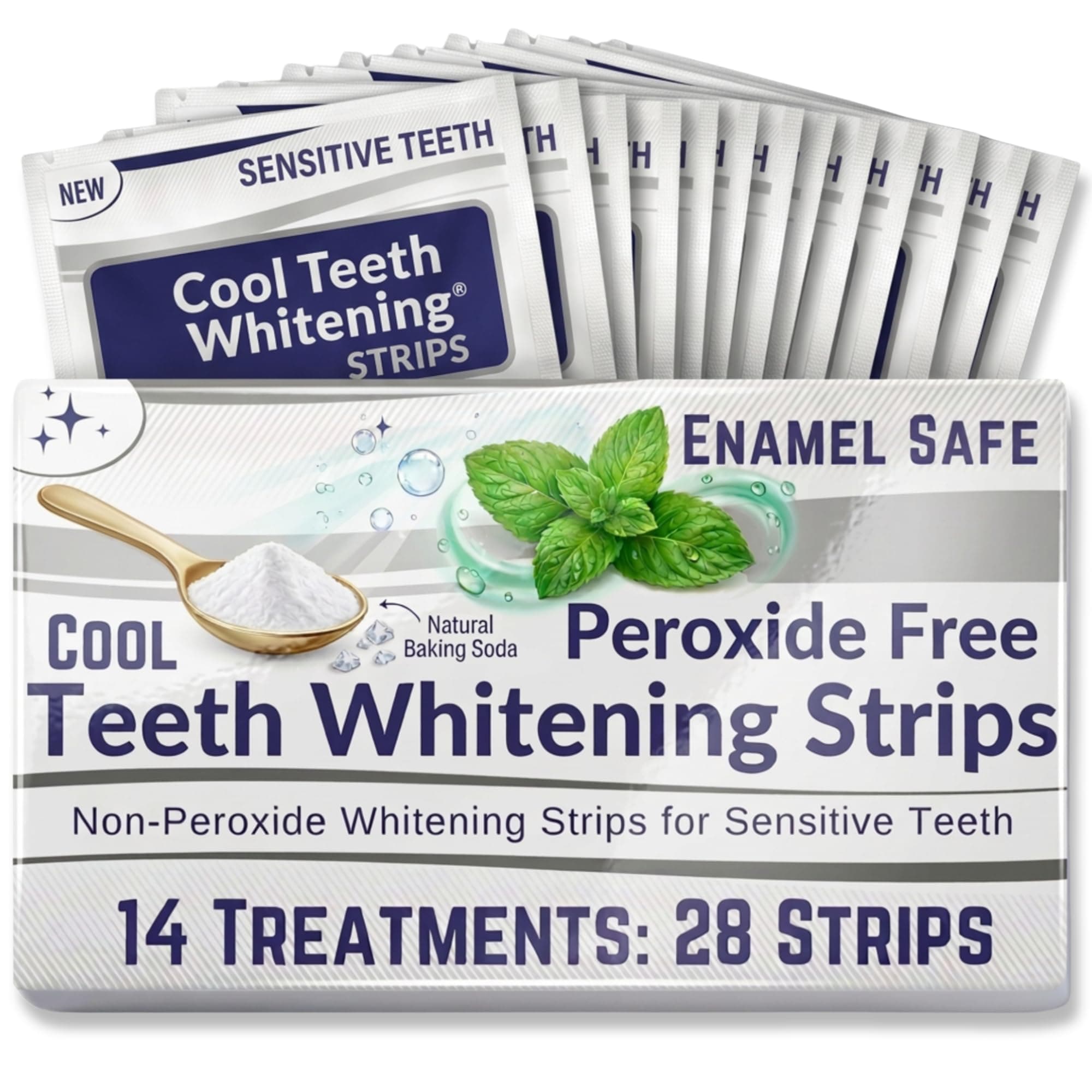 Zero Peroxide Strips for Sensitive Teeth and Gums Whitener Band Kit 28 Pcs 14 Treatments 2 Week Supply Color Chart Gentle No Hp Bleach Free Instant White Tooth Non Slip Formula