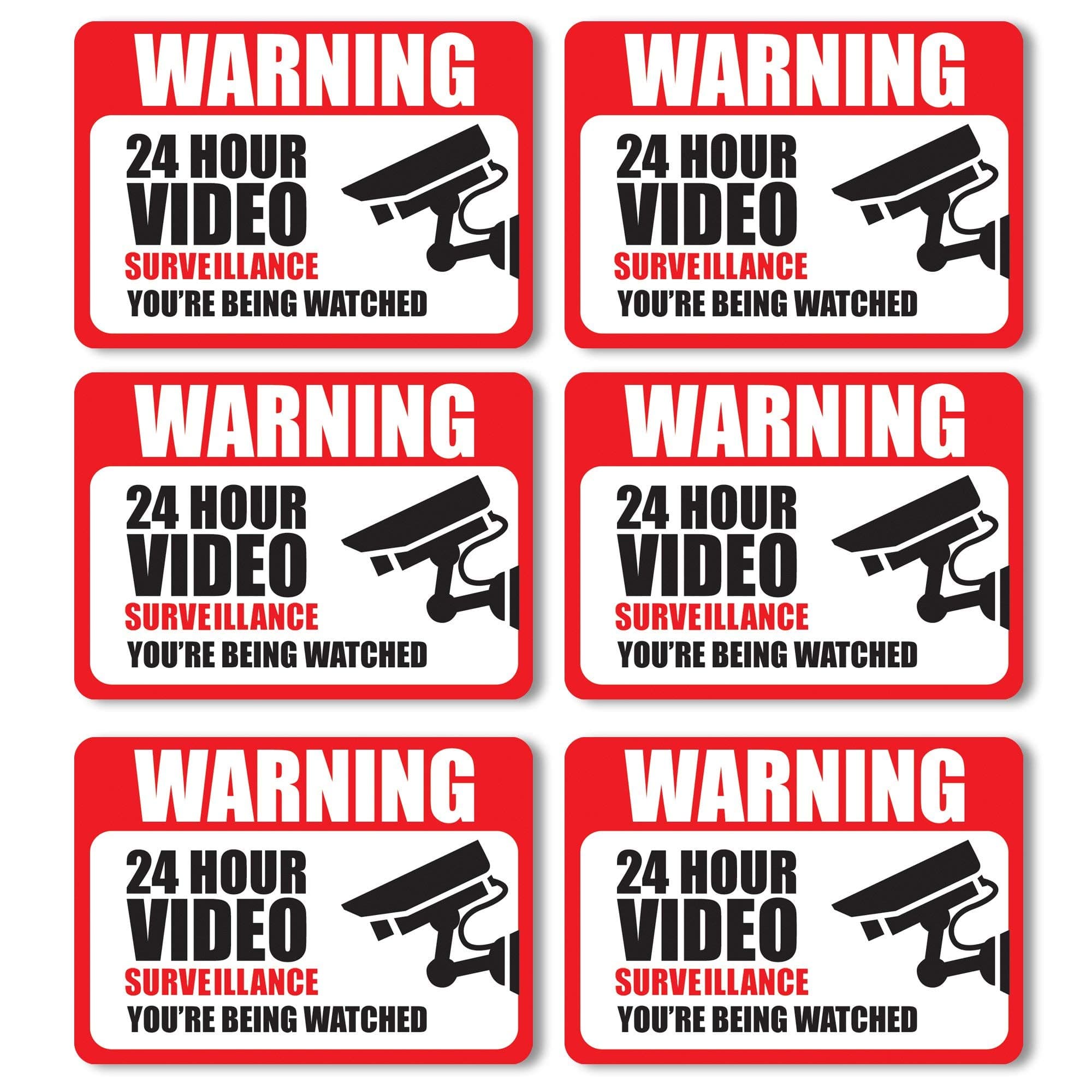 Front Facing Video Surveillance Adhesive Stickers (6-Pack) | Self-Adhesive Decals for Doors and Windows | UV Resistant for Ultimate Protection & Durability| Deter Thieves, Robbers & Burglars
