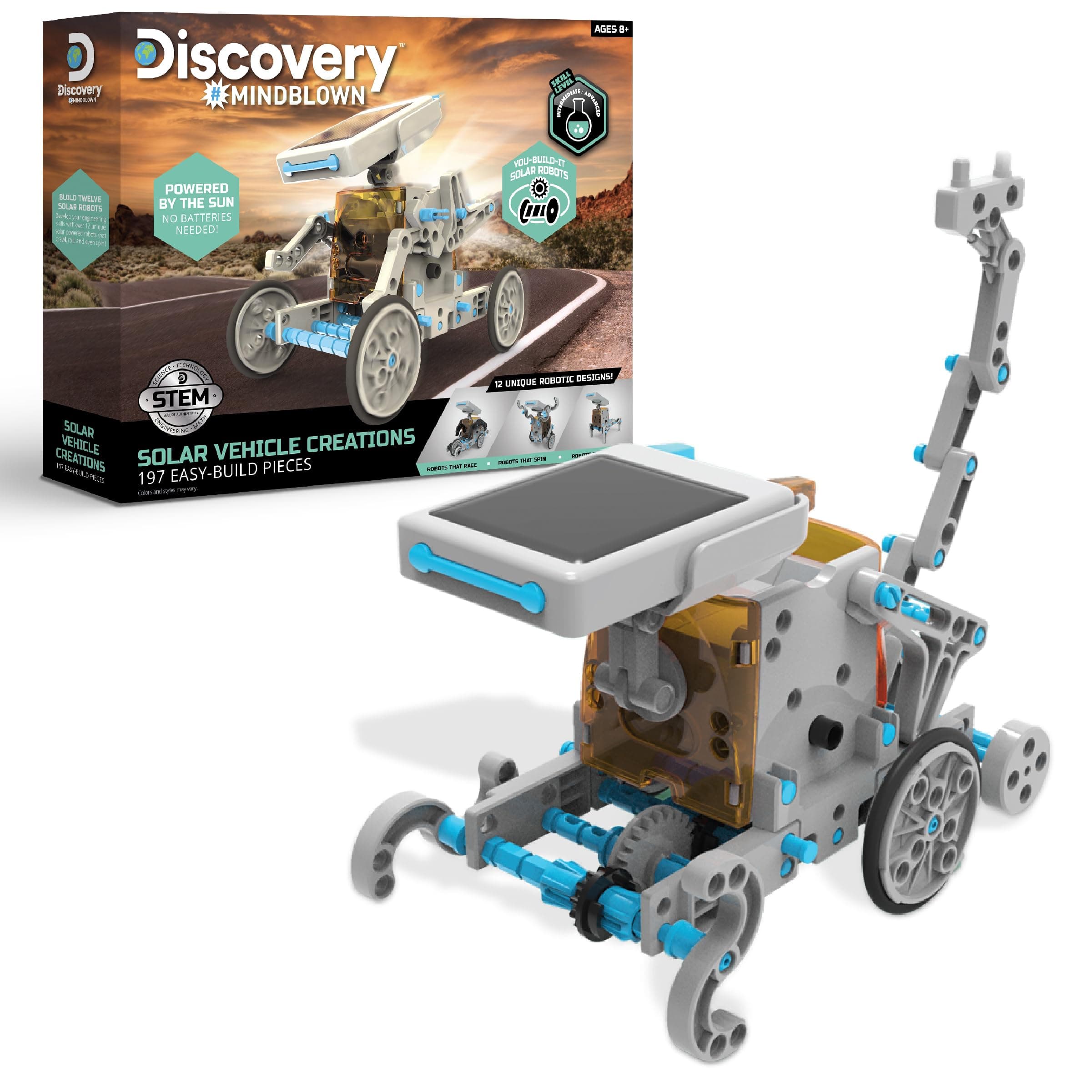 #Mindblown STEM 12-in-1 Solar Robot Creation 197-Piece Kit with Working Solar Powered Motorized Engine and Gears, Construction Engineering Set for Ages 8 and Up
