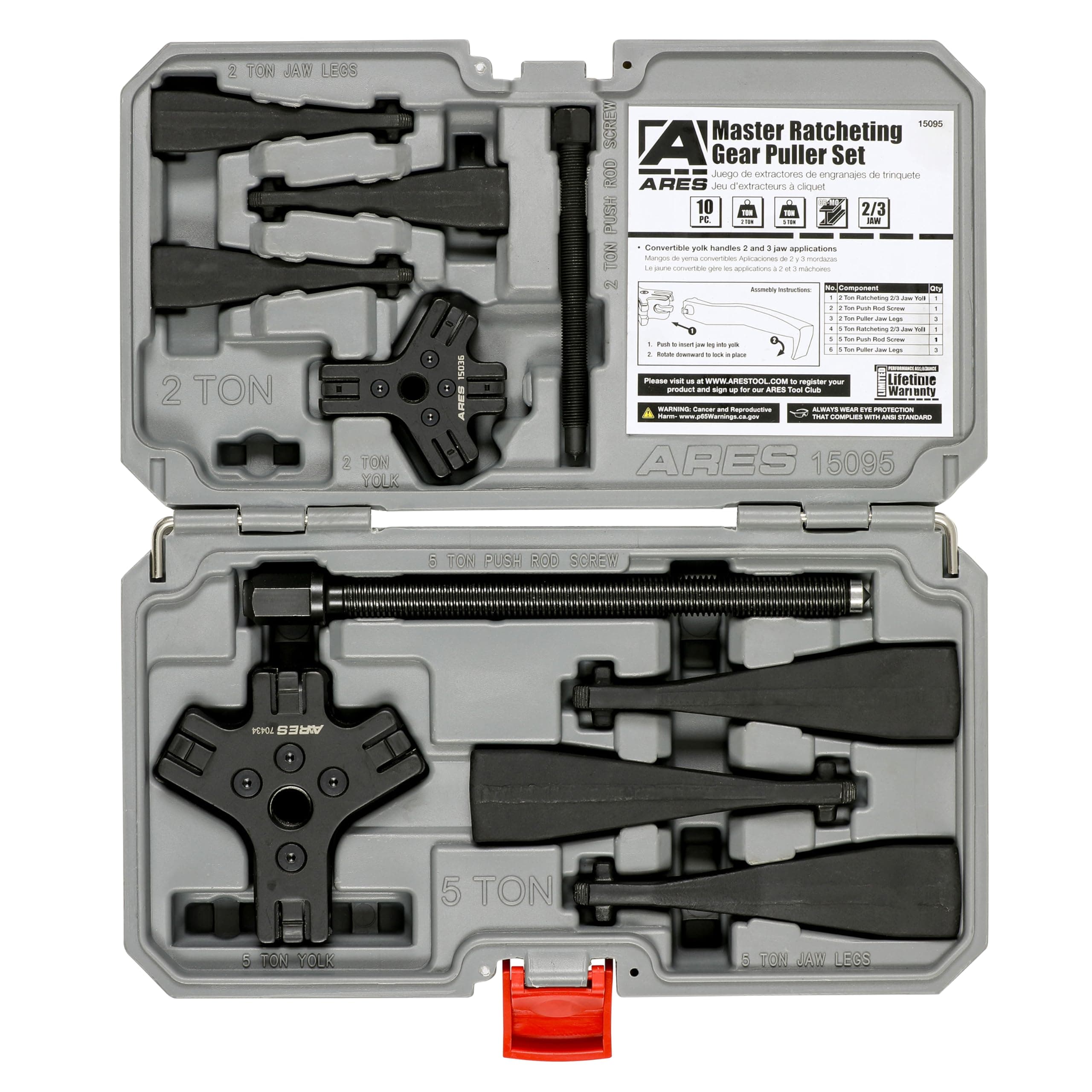 ARES 15095 – Master Ratcheting Gear Puller Set – Premium Chrome Moly Steel Gear Puller Yolk Set Includes 2-Ton and 5-Ton Units – Indexing Jaws Feature Convertible 2-Leg and 3-Leg Functionality